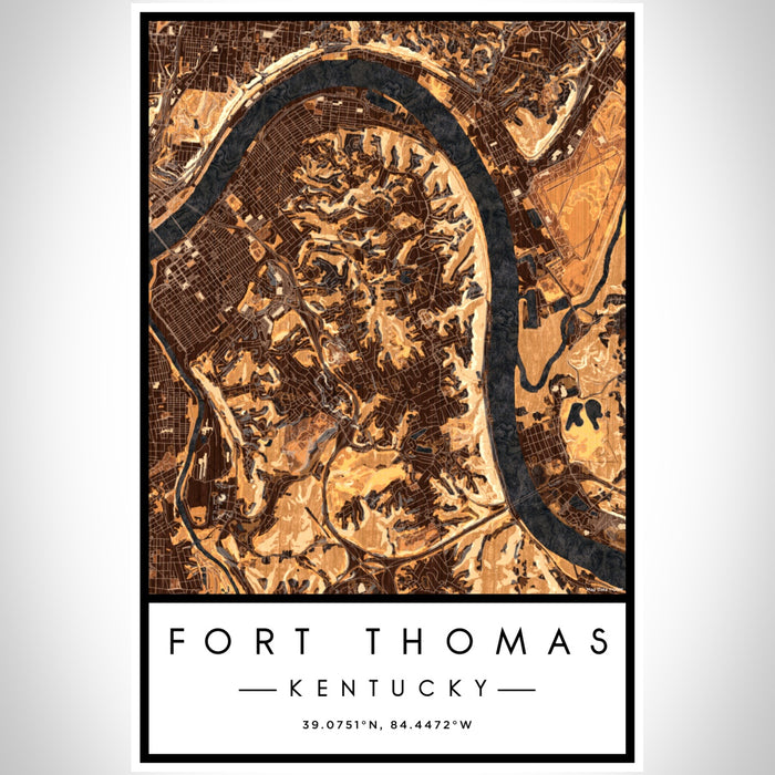 Fort Thomas Kentucky Map Print Portrait Orientation in Ember Style With Shaded Background