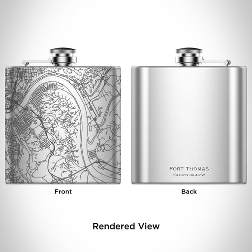 Rendered View of Fort Thomas Kentucky Map Engraving on 6oz Stainless Steel Flask
