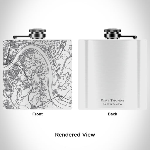 Rendered View of Fort Thomas Kentucky Map Engraving on 6oz Stainless Steel Flask in White