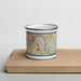 Front View Custom Fort Thomas Kentucky Map Enamel Mug in Woodblock on Cutting Board