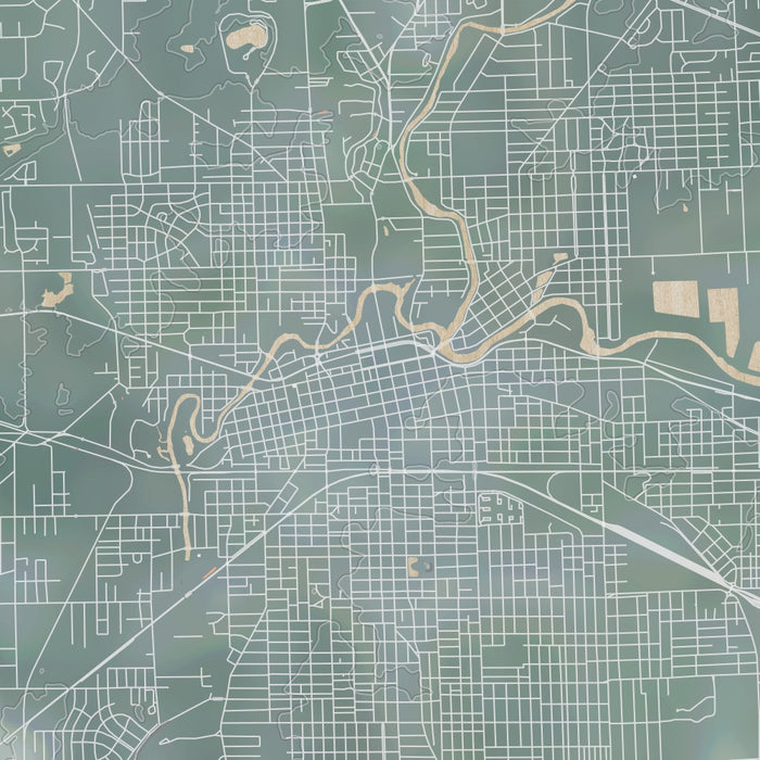 Fort Wayne Indiana Map Print in Afternoon Style Zoomed In Close Up Showing Details