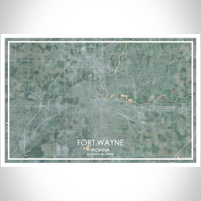 Fort Wayne Indiana Map Print Landscape Orientation in Afternoon Style With Shaded Background