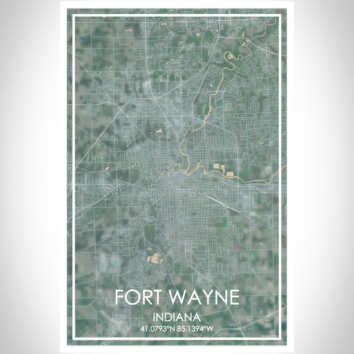 Fort Wayne Indiana Map Print Portrait Orientation in Afternoon Style With Shaded Background