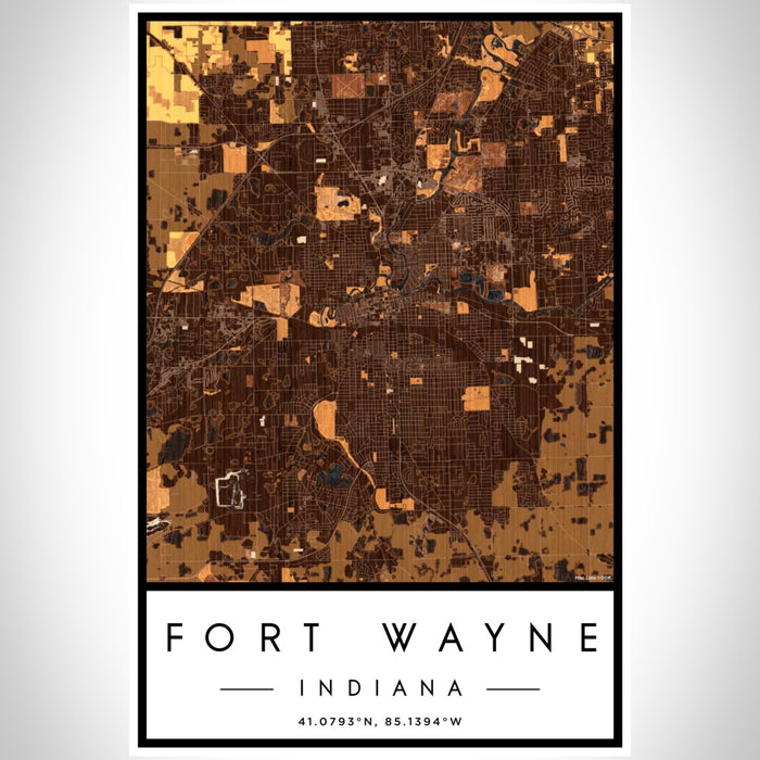 Fort Wayne Indiana Map Print Portrait Orientation in Ember Style With Shaded Background