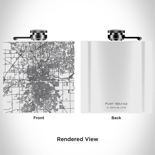 Rendered View of Fort Wayne Indiana Map Engraving on 6oz Stainless Steel Flask in White