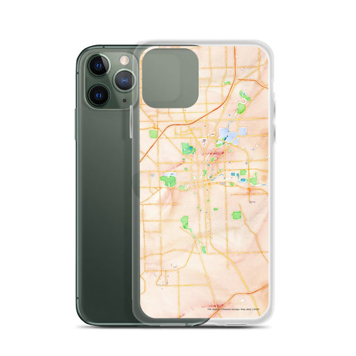 Custom Fort Wayne Indiana Map Phone Case in Watercolor on Table with Laptop and Plant