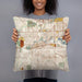 Person holding 18x18 Custom Fort Wayne Indiana Map Throw Pillow in Woodblock