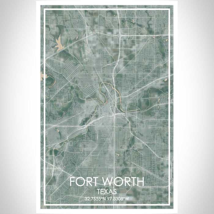 Fort Worth Texas Map Print Portrait Orientation in Afternoon Style With Shaded Background