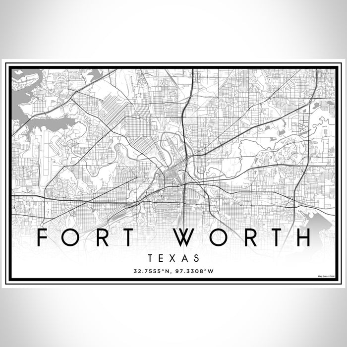 Fort Worth Texas Map Print Landscape Orientation in Classic Style With Shaded Background