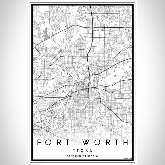 Fort Worth Texas Map Print Portrait Orientation in Classic Style With Shaded Background
