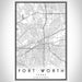 Fort Worth Texas Map Print Portrait Orientation in Classic Style With Shaded Background