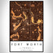 Fort Worth Texas Map Print Portrait Orientation in Ember Style With Shaded Background