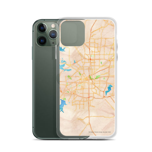 Custom Fort Worth Texas Map Phone Case in Watercolor on Table with Laptop and Plant