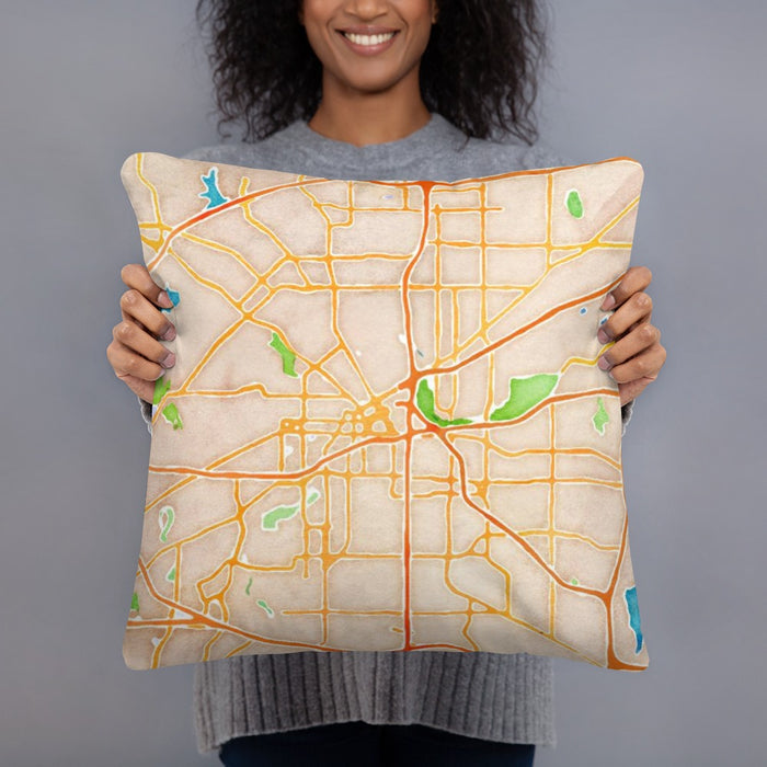 Person holding 18x18 Custom Fort Worth Texas Map Throw Pillow in Watercolor