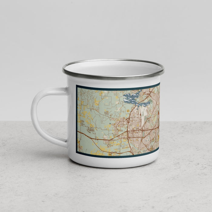 Left View Custom Fort Worth Texas Map Enamel Mug in Woodblock