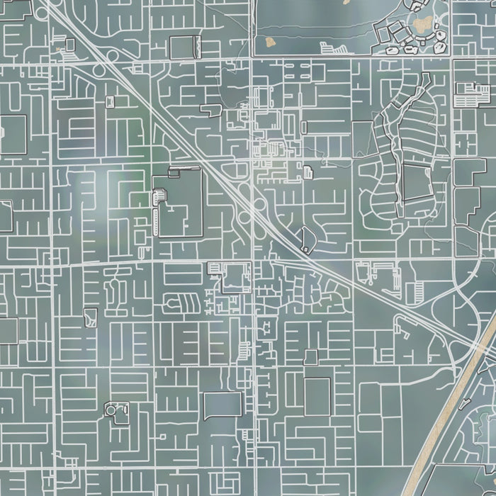 Fountain Valley California Map Print in Afternoon Style Zoomed In Close Up Showing Details