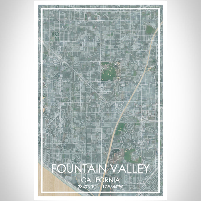Fountain Valley California Map Print Portrait Orientation in Afternoon Style With Shaded Background