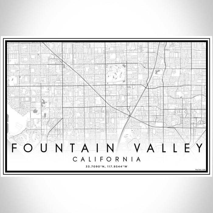 Fountain Valley California Map Print Landscape Orientation in Classic Style With Shaded Background