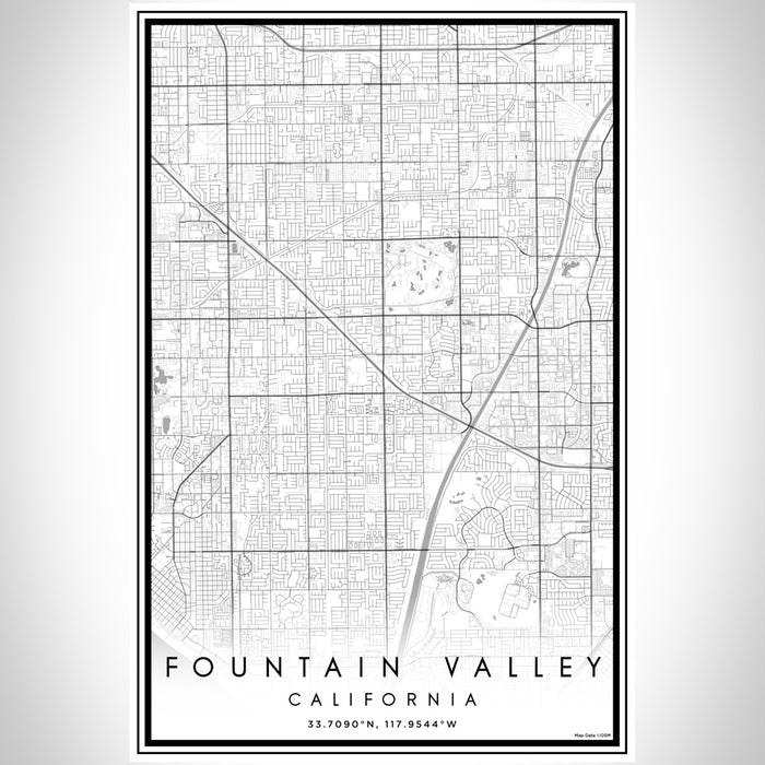 Fountain Valley California Map Print Portrait Orientation in Classic Style With Shaded Background