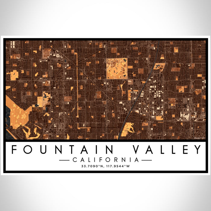 Fountain Valley California Map Print Landscape Orientation in Ember Style With Shaded Background