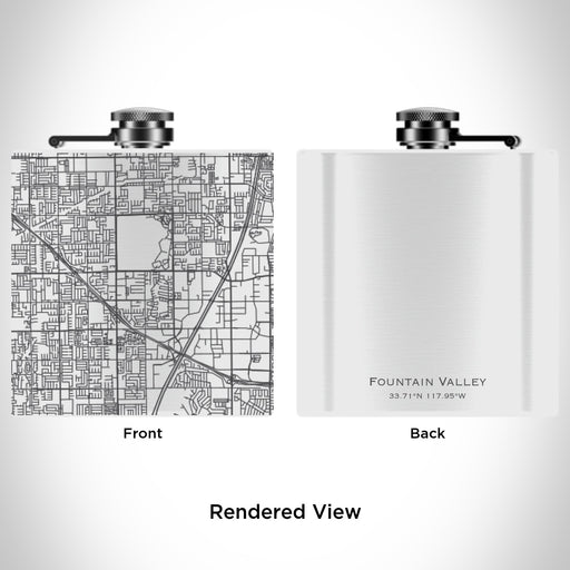 Rendered View of Fountain Valley California Map Engraving on 6oz Stainless Steel Flask in White