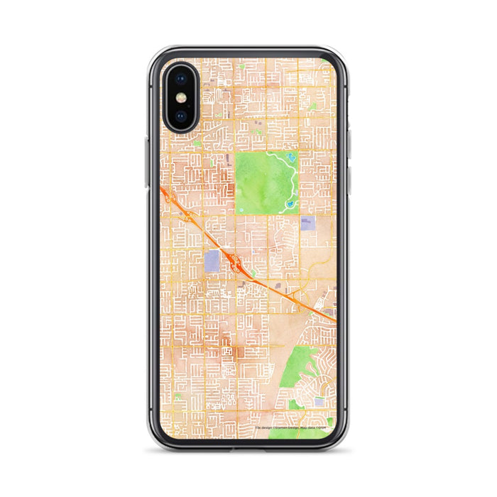 Custom iPhone X/XS Fountain Valley California Map Phone Case in Watercolor