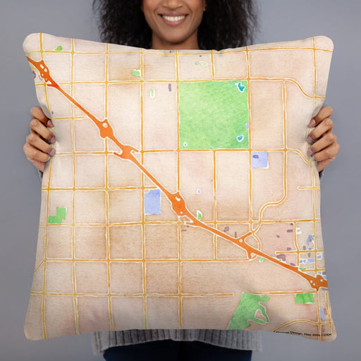 Person holding 22x22 Custom Fountain Valley California Map Throw Pillow in Watercolor