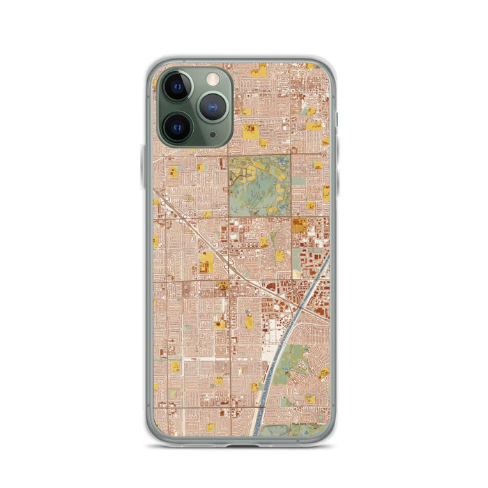 Custom iPhone 11 Pro Fountain Valley California Map Phone Case in Woodblock