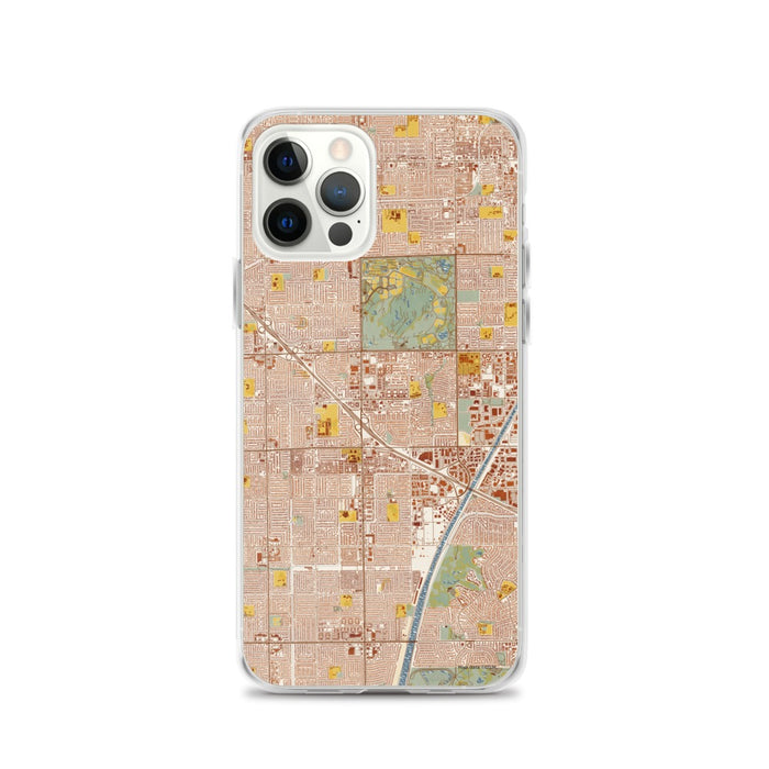 Custom iPhone 12 Pro Fountain Valley California Map Phone Case in Woodblock