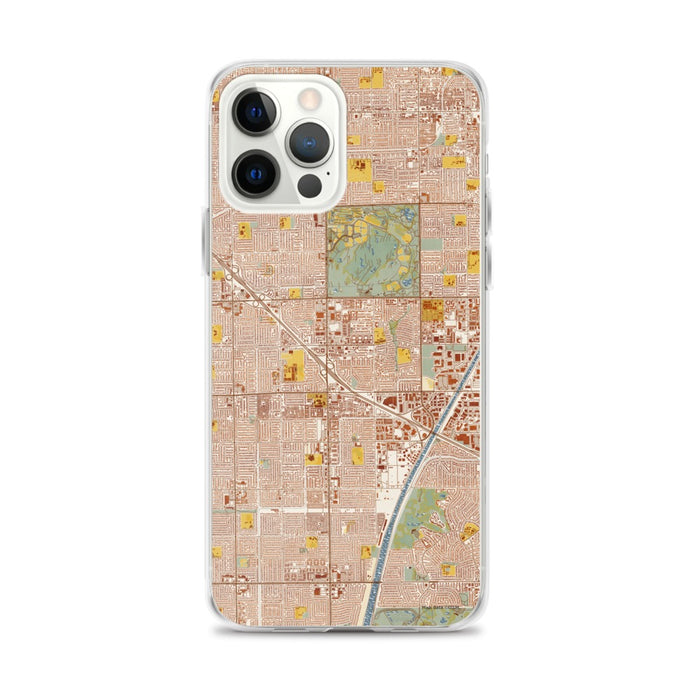 Custom iPhone 12 Pro Max Fountain Valley California Map Phone Case in Woodblock