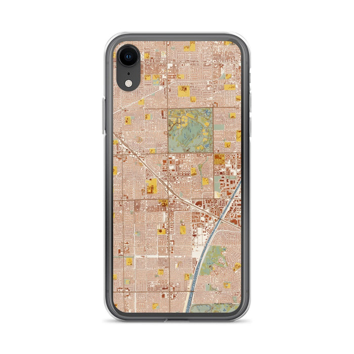 Custom iPhone XR Fountain Valley California Map Phone Case in Woodblock