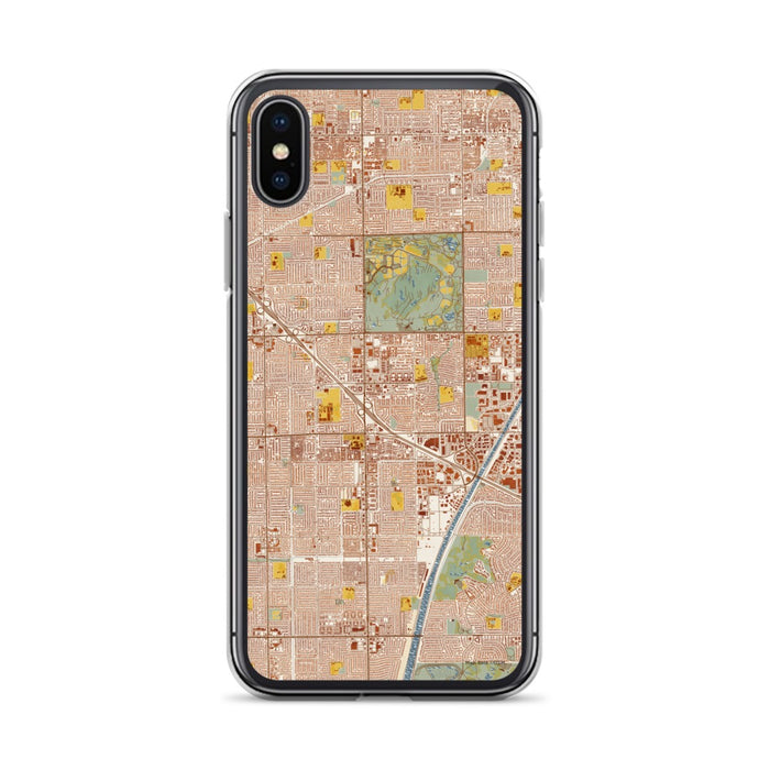 Custom iPhone X/XS Fountain Valley California Map Phone Case in Woodblock