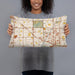 Person holding 20x12 Custom Fountain Valley California Map Throw Pillow in Woodblock