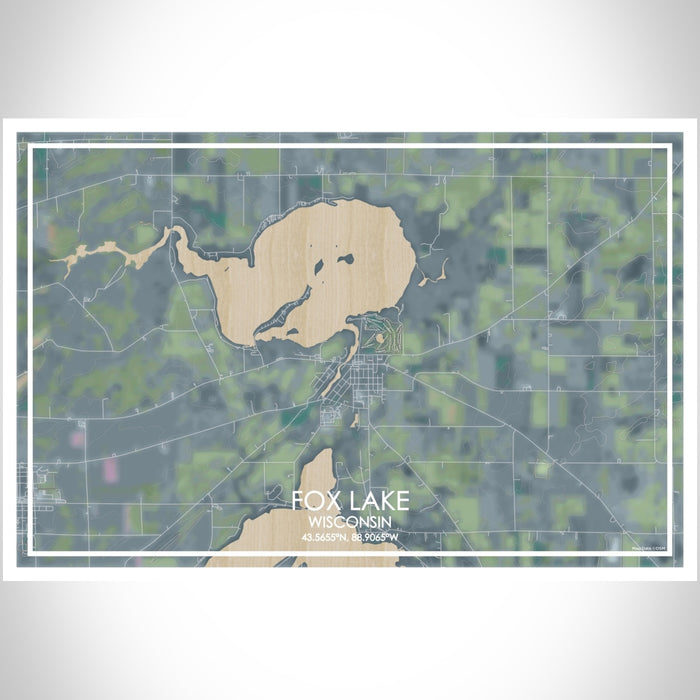 Fox Lake Wisconsin Map Print Landscape Orientation in Afternoon Style With Shaded Background