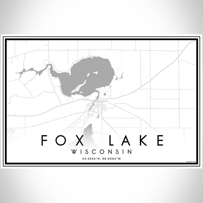 Fox Lake Wisconsin Map Print Landscape Orientation in Classic Style With Shaded Background