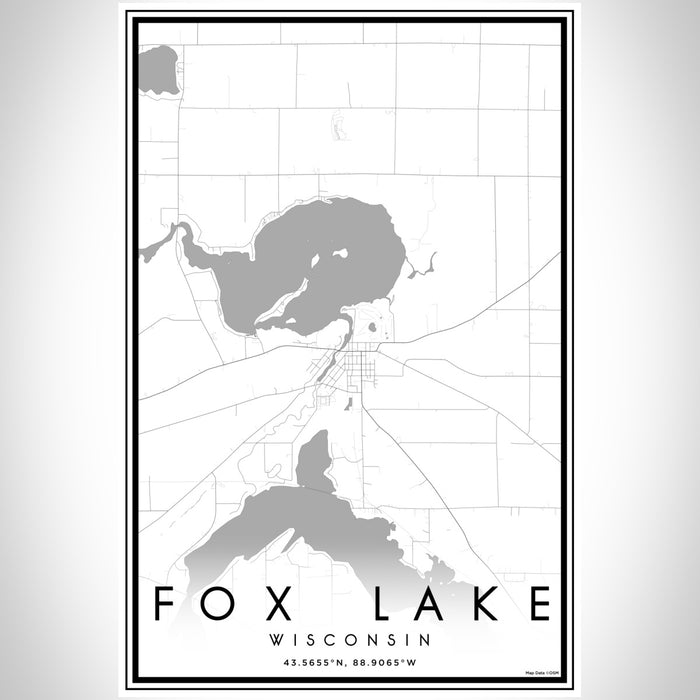 Fox Lake Wisconsin Map Print Portrait Orientation in Classic Style With Shaded Background