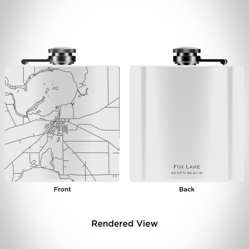 Rendered View of Fox Lake Wisconsin Map Engraving on 6oz Stainless Steel Flask in White