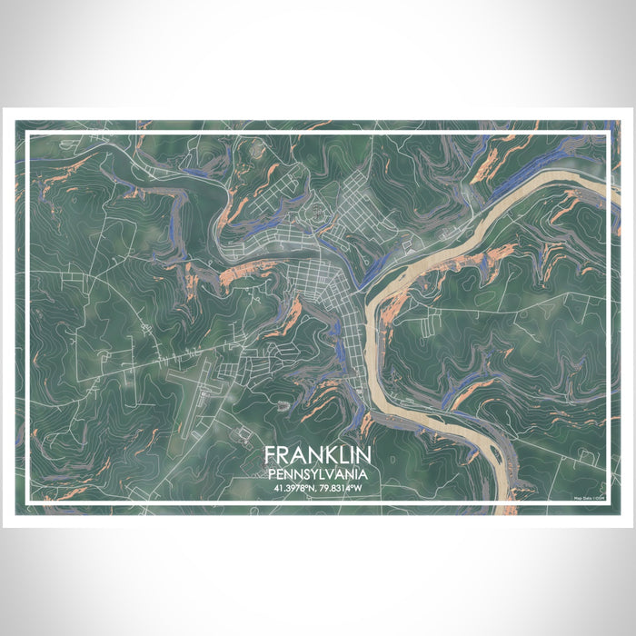 Franklin Pennsylvania Map Print Landscape Orientation in Afternoon Style With Shaded Background