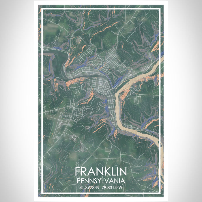 Franklin Pennsylvania Map Print Portrait Orientation in Afternoon Style With Shaded Background