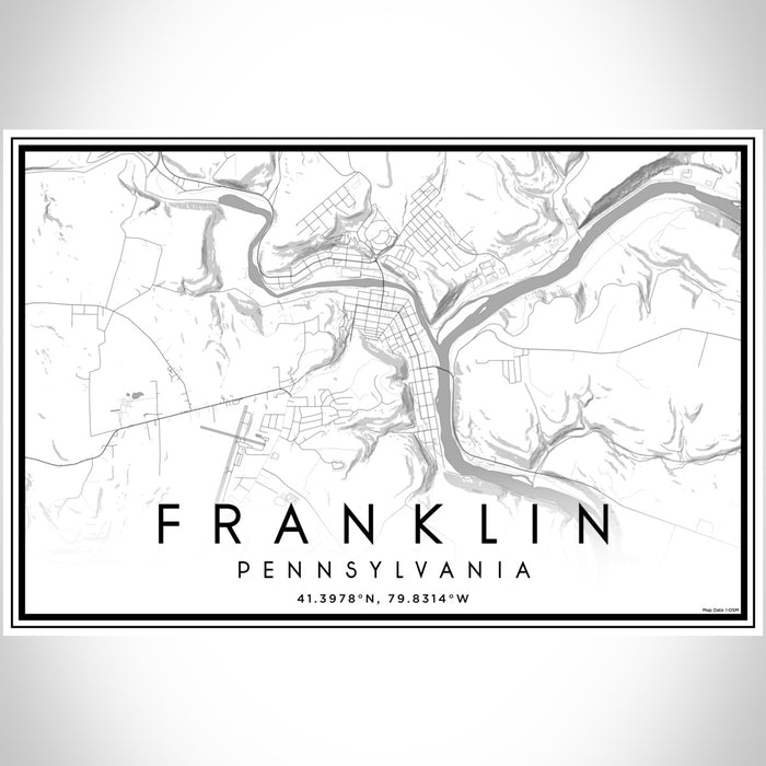 Franklin Pennsylvania Map Print Landscape Orientation in Classic Style With Shaded Background
