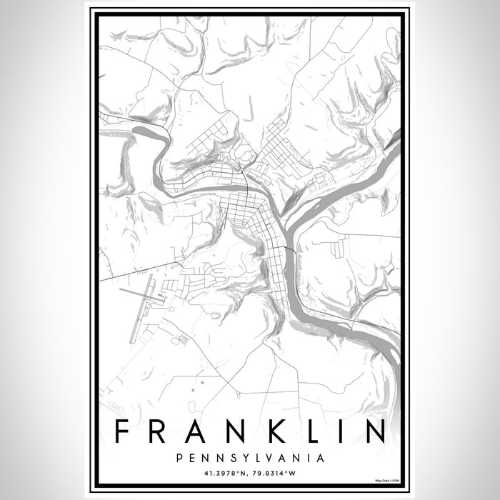 Franklin Pennsylvania Map Print Portrait Orientation in Classic Style With Shaded Background