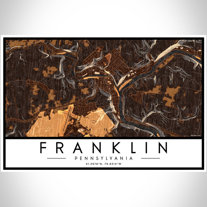 Franklin Pennsylvania Map Print Landscape Orientation in Ember Style With Shaded Background