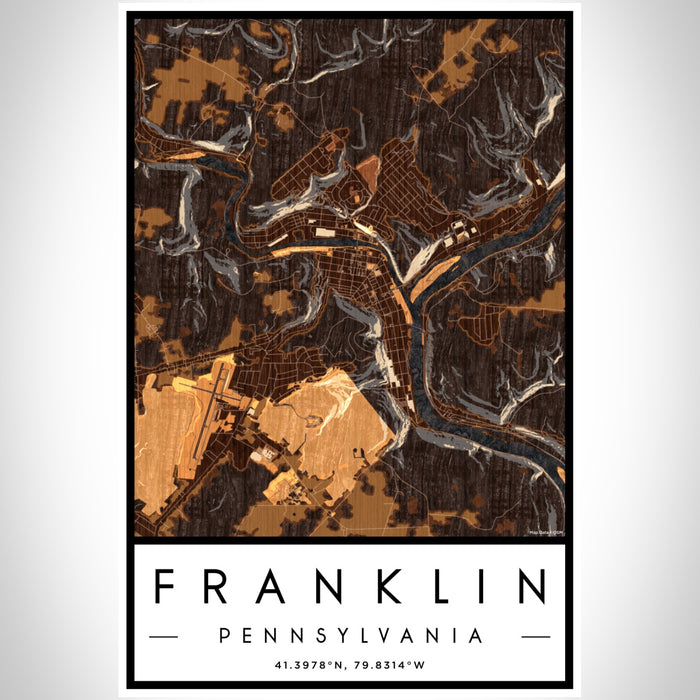Franklin Pennsylvania Map Print Portrait Orientation in Ember Style With Shaded Background