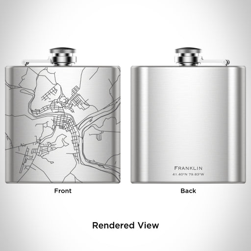 Rendered View of Franklin Pennsylvania Map Engraving on 6oz Stainless Steel Flask