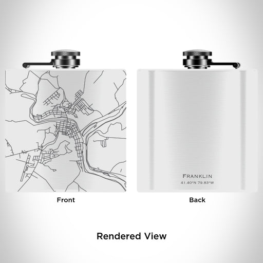 Rendered View of Franklin Pennsylvania Map Engraving on 6oz Stainless Steel Flask in White