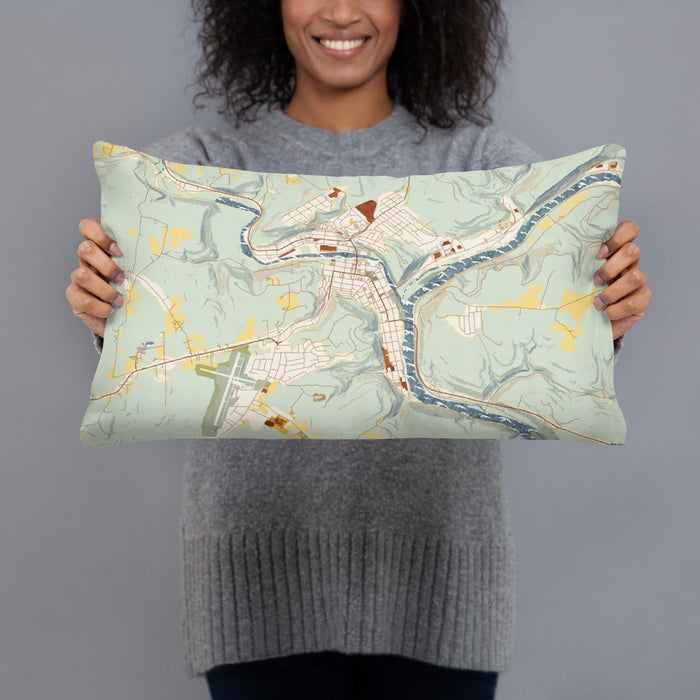 Person holding 20x12 Custom Franklin Pennsylvania Map Throw Pillow in Woodblock