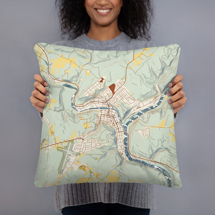 Person holding 18x18 Custom Franklin Pennsylvania Map Throw Pillow in Woodblock
