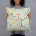 Person holding 18x18 Custom Franklin Pennsylvania Map Throw Pillow in Woodblock