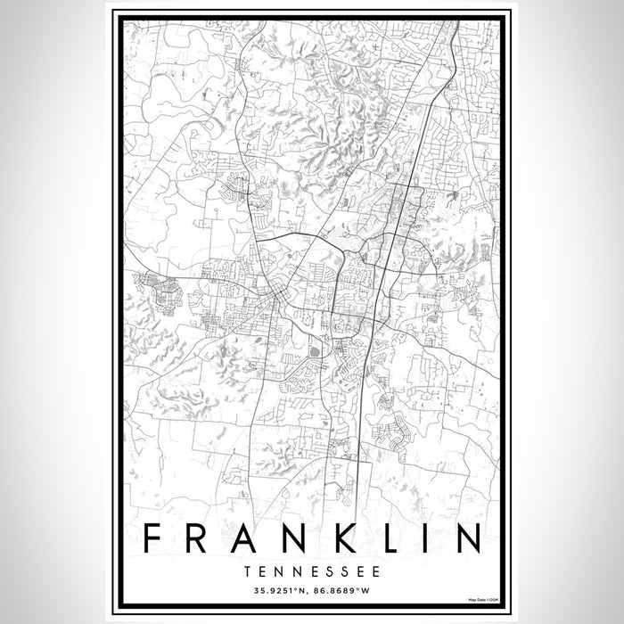 Franklin Tennessee Map Print Portrait Orientation in Classic Style With Shaded Background