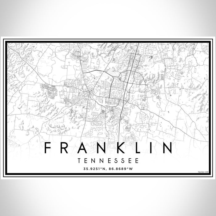 Franklin Tennessee Map Print Landscape Orientation in Classic Style With Shaded Background